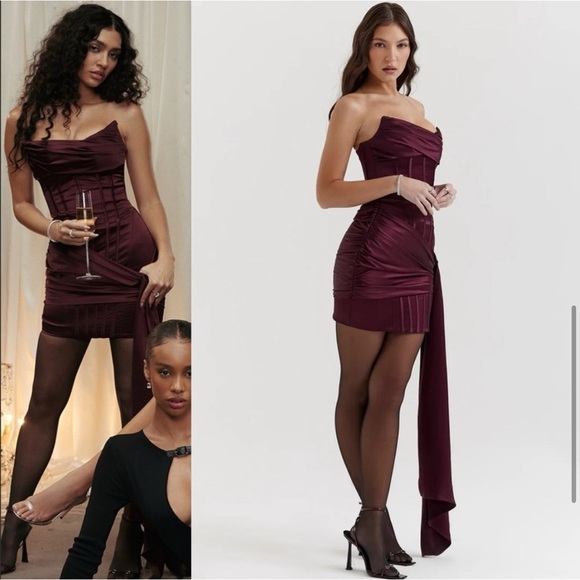 HOUSE OF CB 'Loubella' Mulberry Strapless Corset Dress NWOT wine - Picture 3 of 8